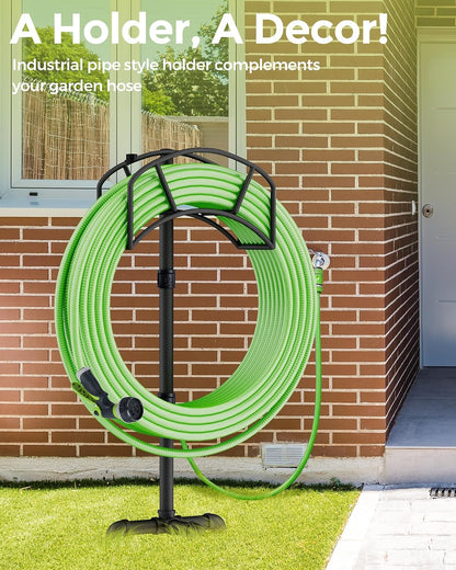 LAND·VOI Freestanding Garden Water Hose Storage Holder Stand for Outside, 160-Ft Hose Heavy Duty Metal Hanger Reel Organizer Outdoor Yard Lawn, Standing Keeper Rack with Ground Stake, Black GHH01BK01