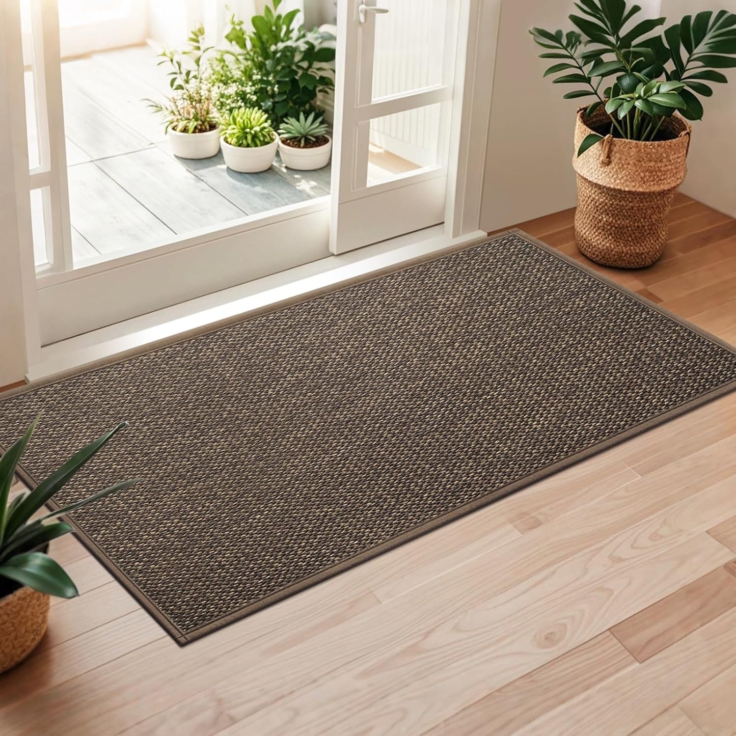 LEKEEPGO Door Mat 17"x29", Non Slip Door Mat Indoor Entrance, Rubber Backing Indoor Door mats Washable Absorbent Low-Profile Doormat Front Entryway Entry Resist Dirt Inside Door Mats, Khaki