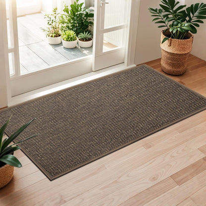 LEKEEPGO Door Mat 17"x29", Non Slip Door Mat Indoor Entrance, Rubber Backing Indoor Door mats Washable Absorbent Low-Profile Doormat Front Entryway Entry Resist Dirt Inside Door Mats, Khaki