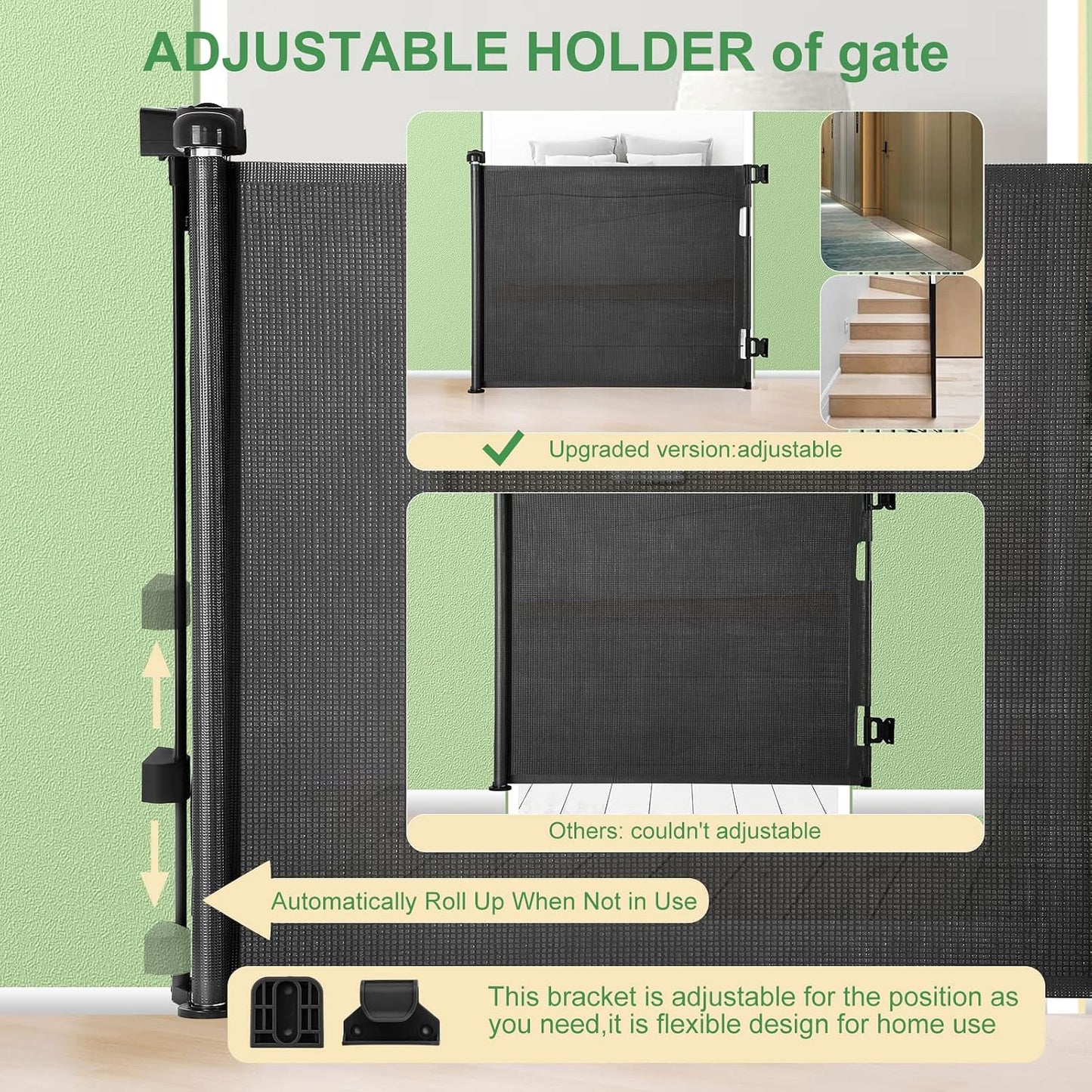 Retractable Baby Gate for Stairs & Doorways, 33" Tall Extends to 71" Wide | Extra Wide Safety Kid Pet Gate, Mesh Dog Gate for Indoor,Outdoor, Hallways One-Handed Operation, Easy Install(33”x71”-Black)