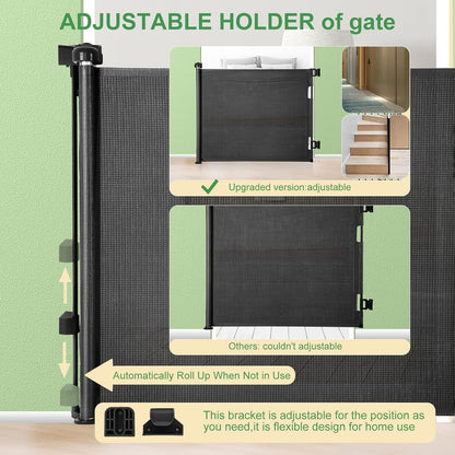 Retractable Baby Gate for Stairs & Doorways, 33" Tall Extends to 71" Wide | Extra Wide Safety Kid Pet Gate, Mesh Dog Gate for Indoor,Outdoor, Hallways One-Handed Operation, Easy Install(33”x71”-Black)