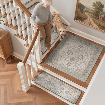 sarben Non Slip Stair Treads for Wooden Steps 15PCS - 8"x30" Indoor Safety Carpet, Edging Mats with TPE Adhesive Backing, Pet and Elderly Friendly Stair Rugs (Taupe) - Colors A