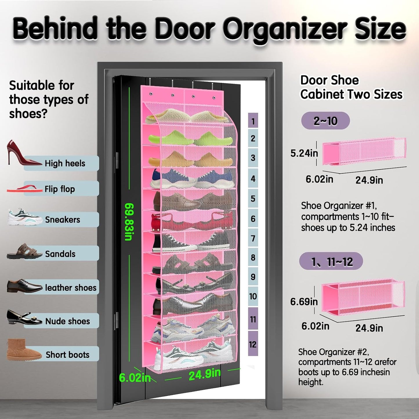 Kotkn Over The Door Shoe Organizer with 12 Large Breathable Pockets - Durable Hanging Storage for the Entire Family's Shoes (White)