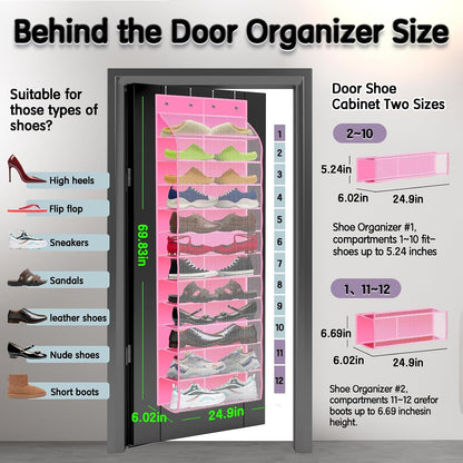 Kotkn Over The Door Shoe Organizer with 12 Large Breathable Pockets - Durable Hanging Storage for the Entire Family's Shoes (White)