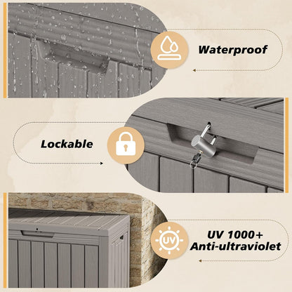 Fancyango 75 Gallon Outdoor Deck Box Waterproof, Large Storage Box for Patio, Resin Storage Bench Lockable for Garden Tools, Package Delivery, Black