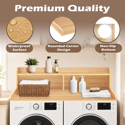 Royxen Laundry Countertop with 2-Tier Shelf Universal Fit, Washer and Dryer Countertop with Storage Space, Shelf Height 11.5 Inches, Solid Wood Core, Oak