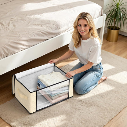 Fab totes 6 Pack Storage Bags for Clothes and Blanket, Foldable Closet Organizers and Storage with Zippers, Clear Window and Handles, Fabric Storage Bins for Sweater, Comforter, Bedding,Linen Sheets