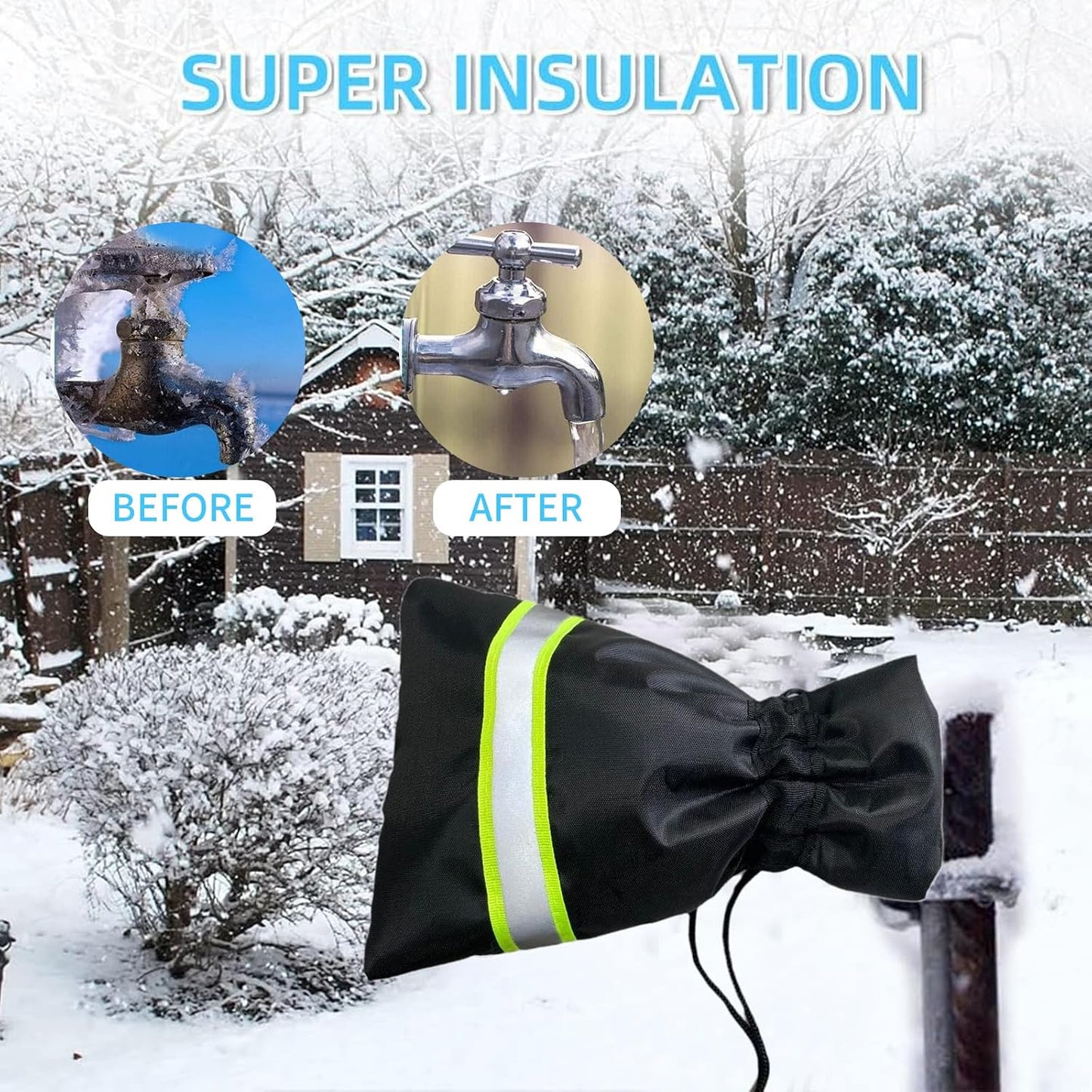 Outdoor Faucet Cover for Winter Freeze Protection, 4 Pack Reusable Water Spigot Covers Winter Insulated 8.3'' H x 5.9'' W, Hose Bib Covers with Reflective Strips (Black)