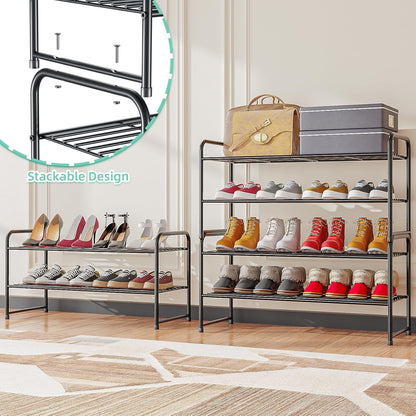 SUFAUY 2 Tier 33" Wide Shoe Rack, Closet Metal Wire, Stackable, Pink