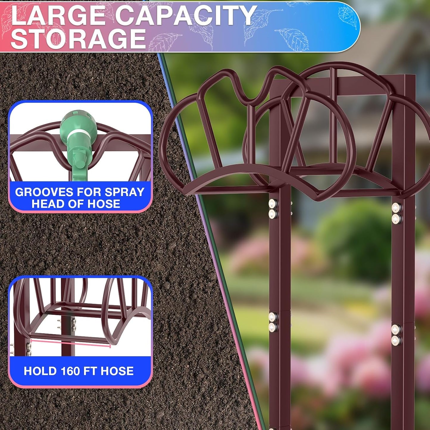 Qatsrin New Garden Hose Holder, Super Stable Water Hose Holders Stand Holds 160-Feet Hose, Rustproof Freestanding Hose Storage Hanger Rack for Outside Yard Lawn Farm, Black