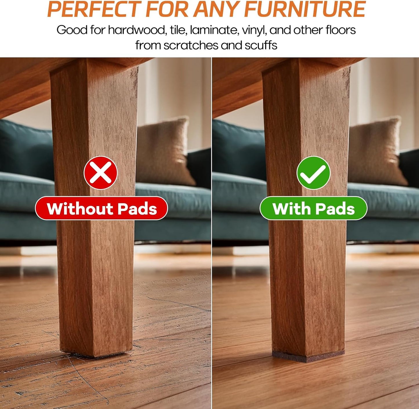 Felt Furniture Pads 10pcs 8" x 6" Adhesive Large Felt Pads, Cuttable Chair Leg Pads, Hardwood Floor Protectors for Furniture, Black