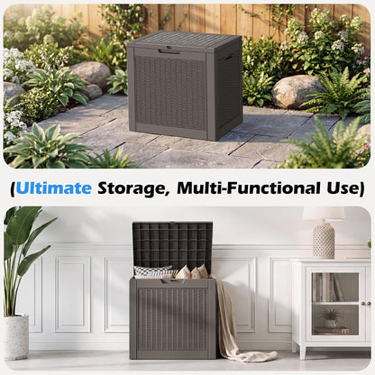35 Gallon Outdoor Storage Box, Waterproof Resin Deck Box with Lockable Lid – Storage Cabinet for Patio Furniture, Pool Supplies, Garden Tools – Indoor & Outdoor Use