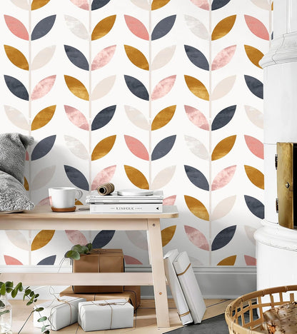 Floralplus Peel and Stick Wallpaper Boho Leaf Removable Wallpaper for Bathroom Renter Leaf Contact Paper for Locker Shelf Liner Vinyl Adhesive Wallpapers Wall Mural Decor 17.5 in x 118 in