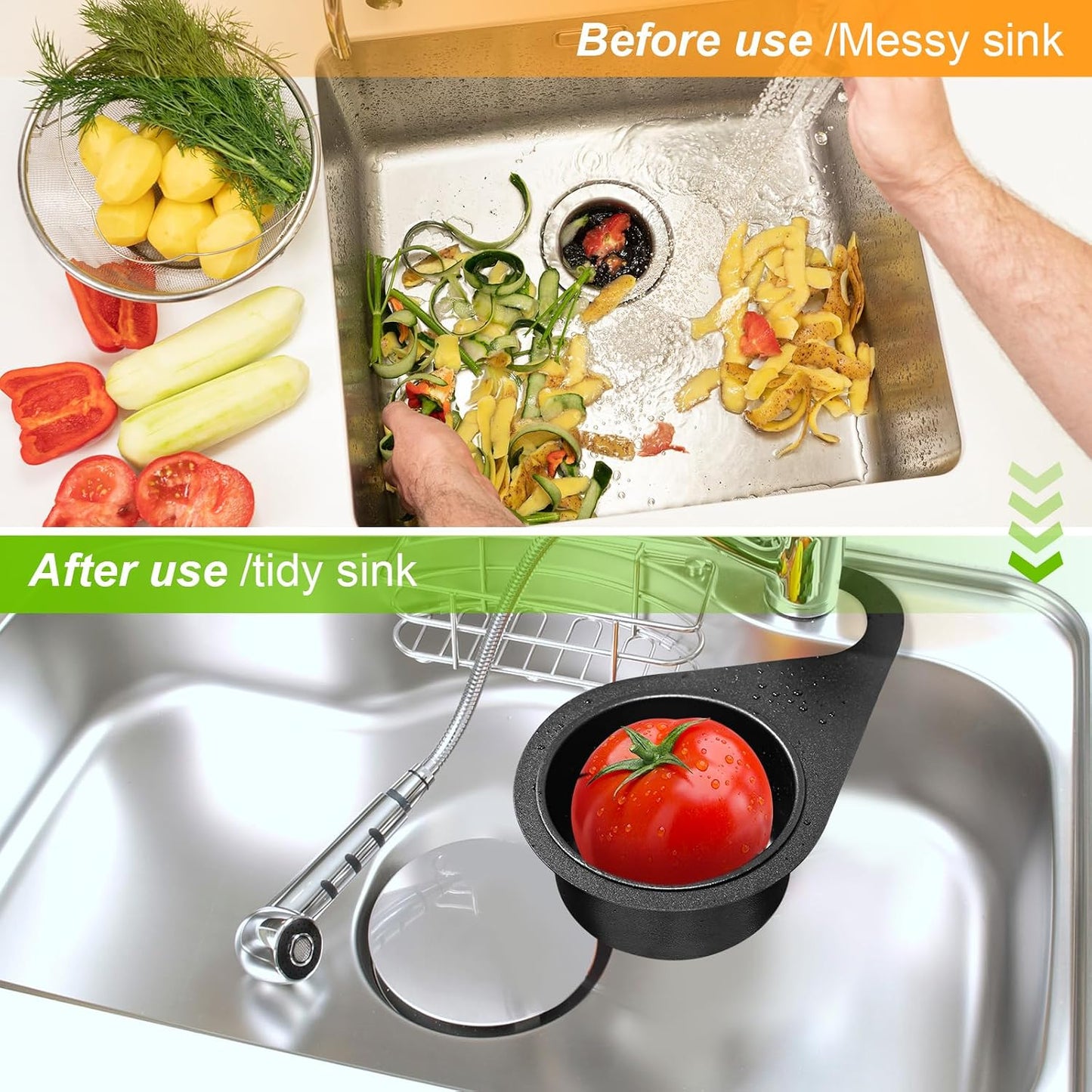 Teenyyou 2 Pcs Stainless Steel Sink Strainer Basket 15 Oz Multifunction Hanging Sink Colander Drain Basket Faucet Upgrade Quick Draining Kitchen Tool for Fruit Vegetable, 8.7 x 3.9 x 2.3 Inch
