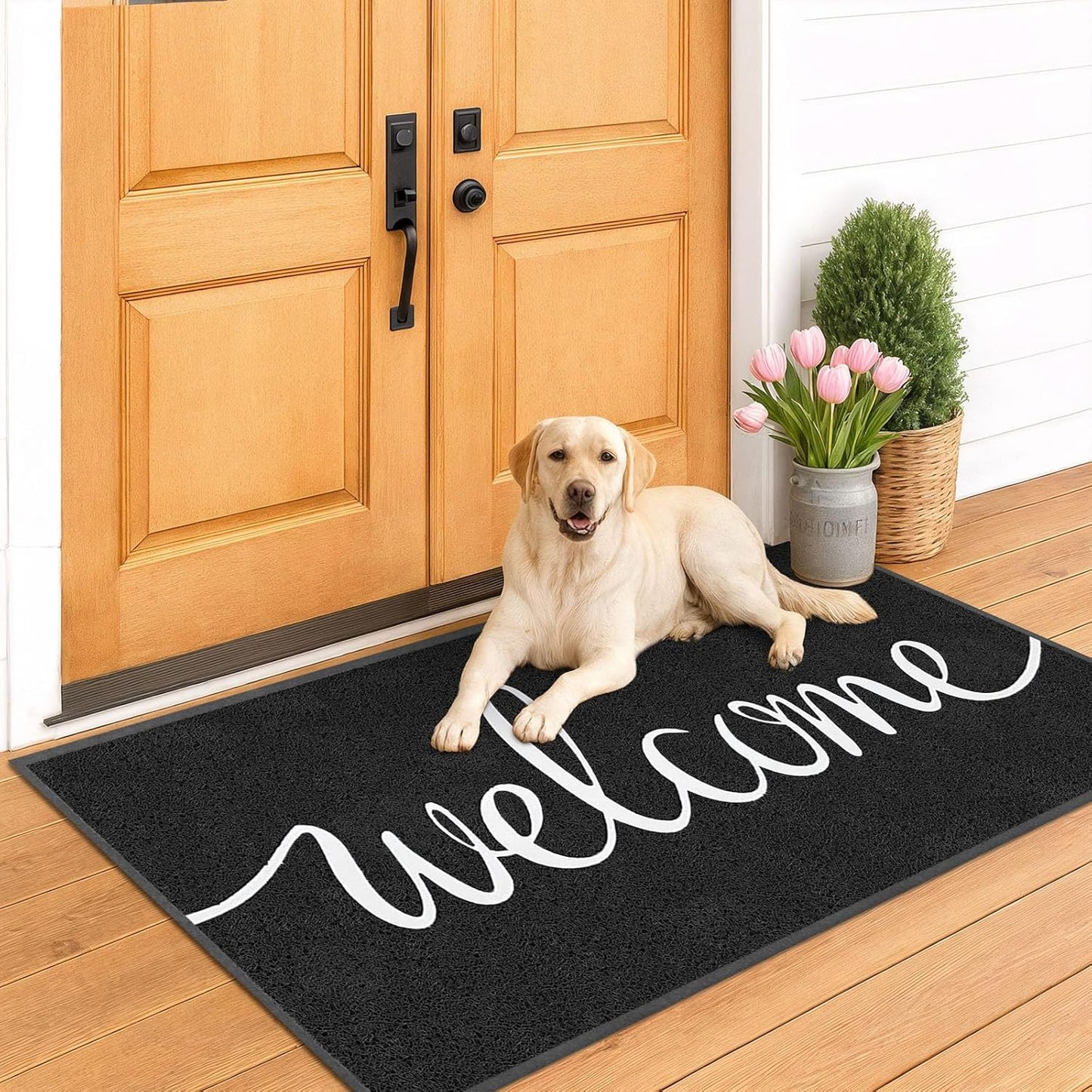 EARTHALL Door Mat Outside Inside Home Doormat, 30"x17.5", Durable Floor Mat Non Slip Mat Ultra Absorb Mud Easy Clean Front Doormat for Garage, Entryway, Patio, High Traffic Areas, Black