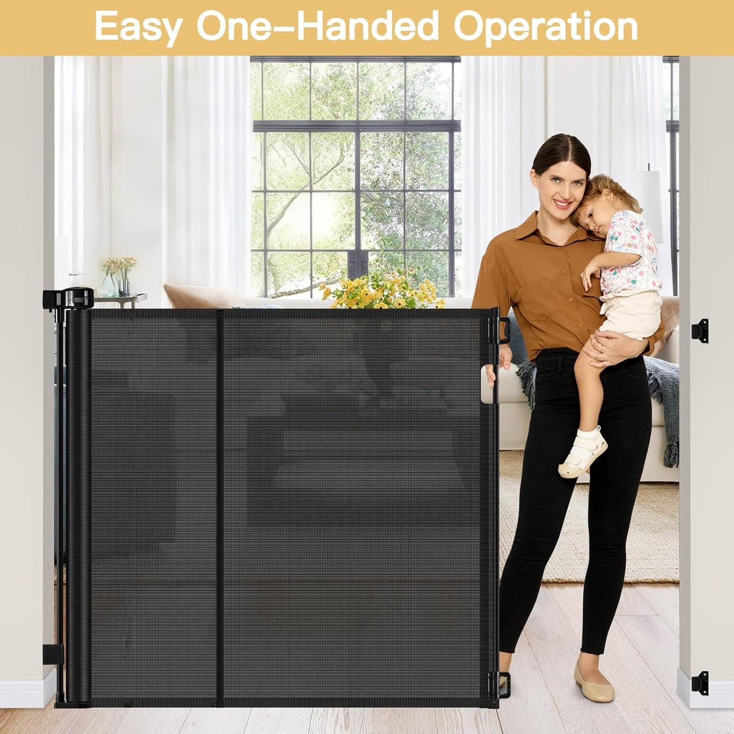 Newly Enhanced - 42" Tall × 120" Extra Wide Retractable Baby Gate Keeps Pets from Getting Under Tall Dog Gate, Indoor/Outdoor Baby Gates for Dogs, Retractable Dog Gate for Large Openings, White