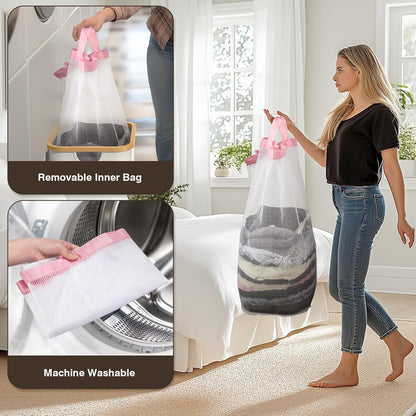 160L Laundry Hamper with Lid, 3 Section Laundry Basket with 3 Removable Bag | Clothes Hampers for Laundry with Bamboo Frame Handle, Large Dirty Clothes Hamper for Laundry Room, Bathroom, Bedroom, Black
