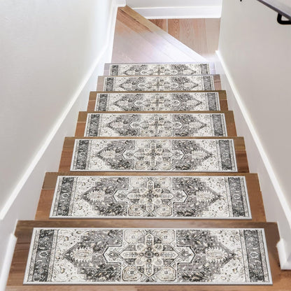 OJIA Stair Treads Non Slip for Wooden Steps Indoor 15PCS Carpet Stair Treads, Rubber Backing Stair Carpet Treads, Residue Free 8"x30" Staircase Step Treads Edging Stair Rugs for Kids & Pets, Gray