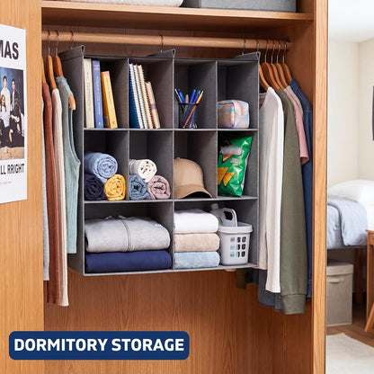 Ofiray-home 6 Tier Hanging Closet Organizer, 16 Compartments Sweater Organizer for Closet with 3 Sturdy Hooks, Closet Organizers and Storage, Wardrobe, Rv, Garment Rack, Grey
