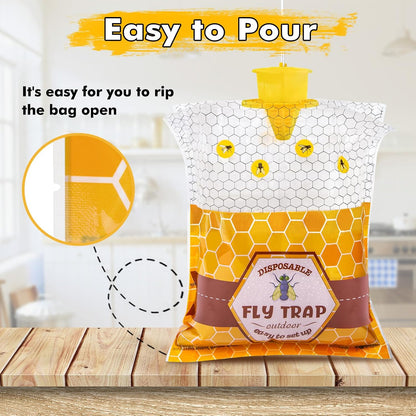 15 Big Fly Traps Outdoor Hanging, Wasp Trap Fly Bags Outdoor Disposable, Fly Bait Hunter Catcher Control Killer Repellent Outdoors, Ranch Fly Trap for Mosquito Bug Carpenter Bee Yellow Jacket