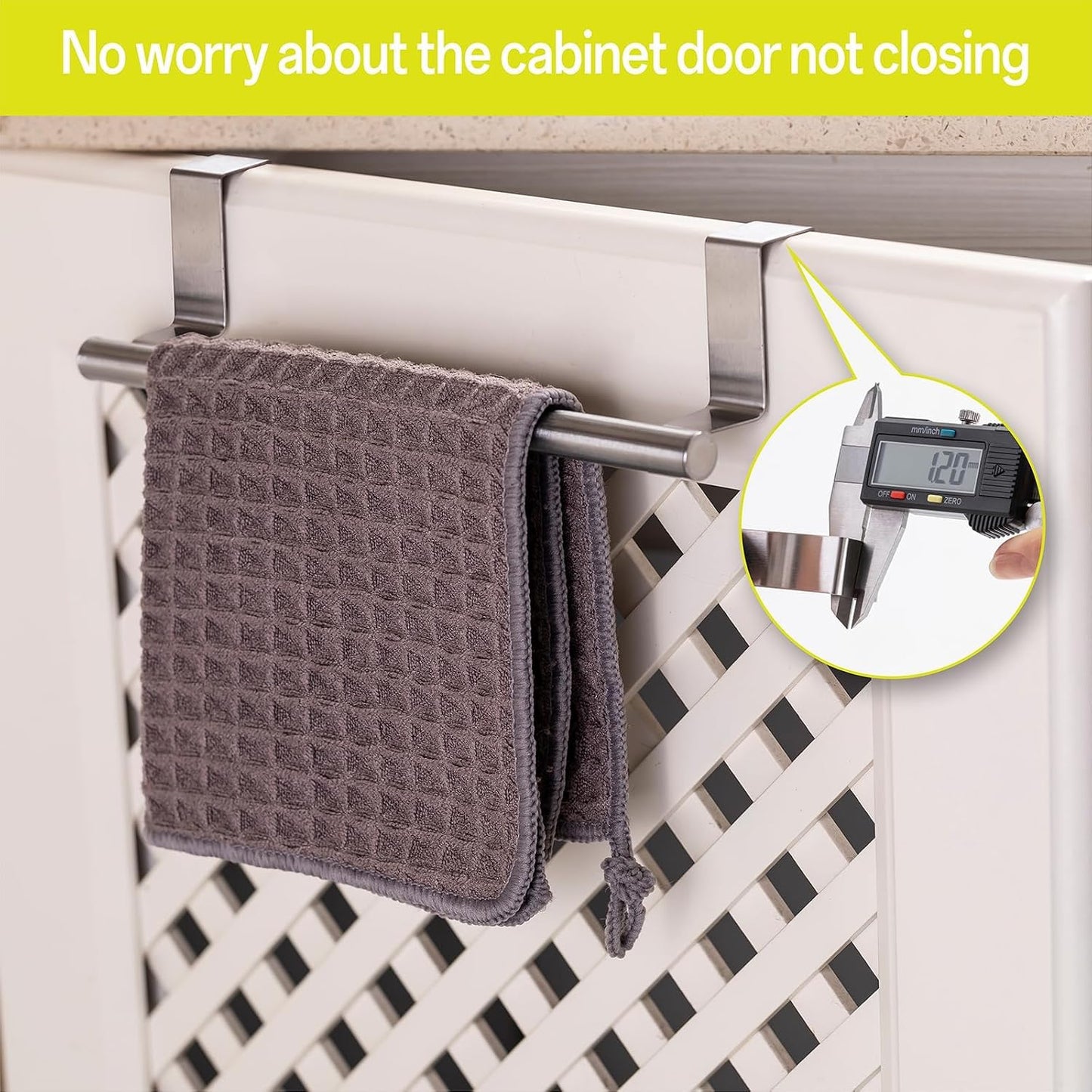 Cabinet Door Towel Bar, Kitchen Towel Holder, Matte Black 2 Pack | Extended Anti-Slip Arm, EVA Scratch Guard Pads, No-Drill Install, Stainless Steel Dish Towel Holder, Kitchen Towel Rack