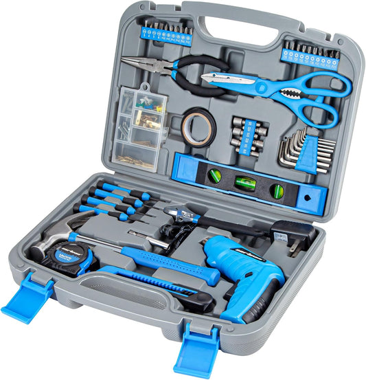 CARTMAN Orange 198-Piece 12V Cordless Drill Tool Combo Kit | Complete DIY repair tools for home, office & garden maintenance, professional household tool set with robot style storage box