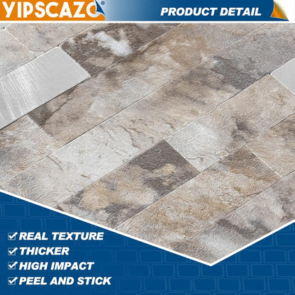 Yipscazo 2026 New Upgrade 11.34" X 11.57" Peel and Stick Backsplash, Stick on Backsplash Tiles for Kitchen, Bathroom, Fireplace (10 Sheets, Beige Rocks + Rose Gold)