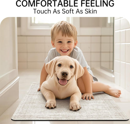 Mecko Bath Mat Rug, Rubber Non-Slip Quick Dry Absorbent Thin Bathroom Rugs Fit Under Door Bathroom Floor Mats-Shower Rug for in Front of Bathtub, Sink, Shower Room(Light Grey,16"x24")