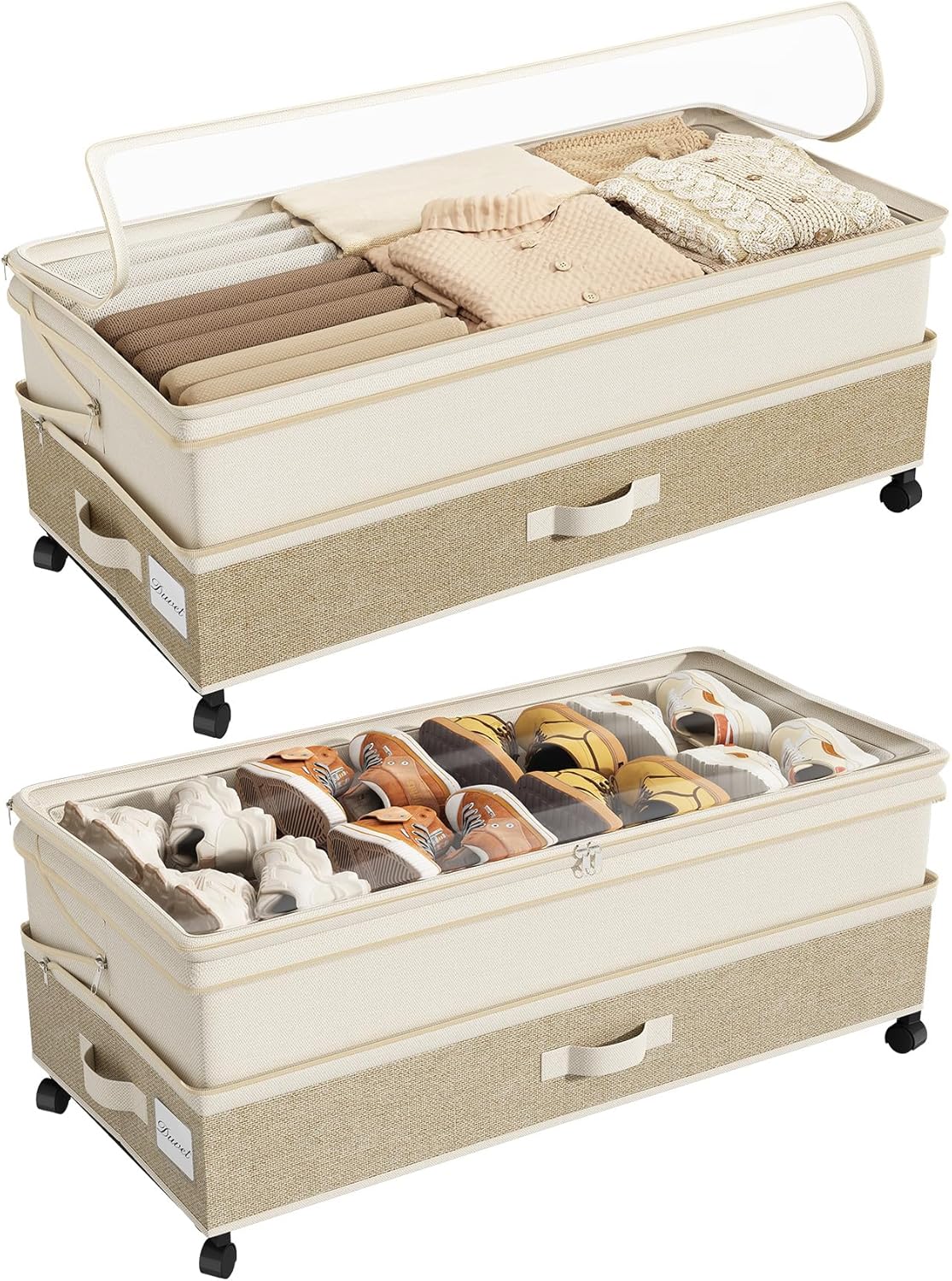 Kitstorack Under Bed Storage with Wheels 2Pack Height-adjustable Under Bed Storage Containers,Under Bed Shoe Storage Organizer with Clear Window&Label, Suitable for Clothes Storage, Gray