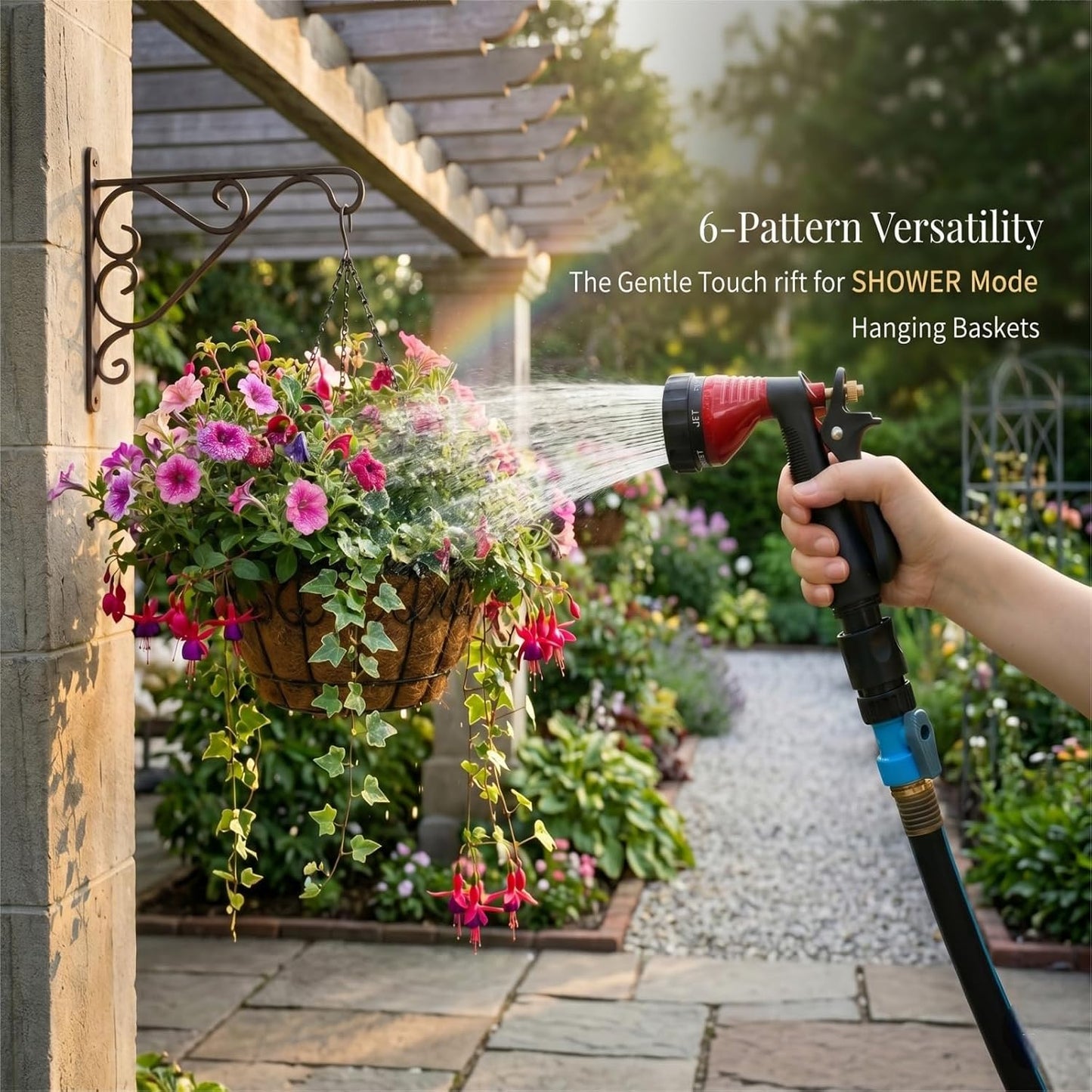 GREEN MOUNT Water Hose Nozzle Spray Nozzle, Metal Garden Hose Nozzle with Adjustable Spray Patterns, Perfect for Watering Plants, Washing Cars and Showering Dogs & Pets
