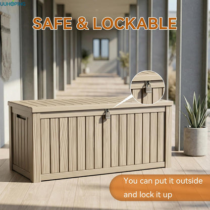 230 Gallon Large Outdoor Storage Box Waterproof, UV Resistant Resin Deck Box with Hydraulic Rod & Lockable Latch for Patio Furniture, Outside Storage Box for Garden Tools, Patio Cushions, Black
