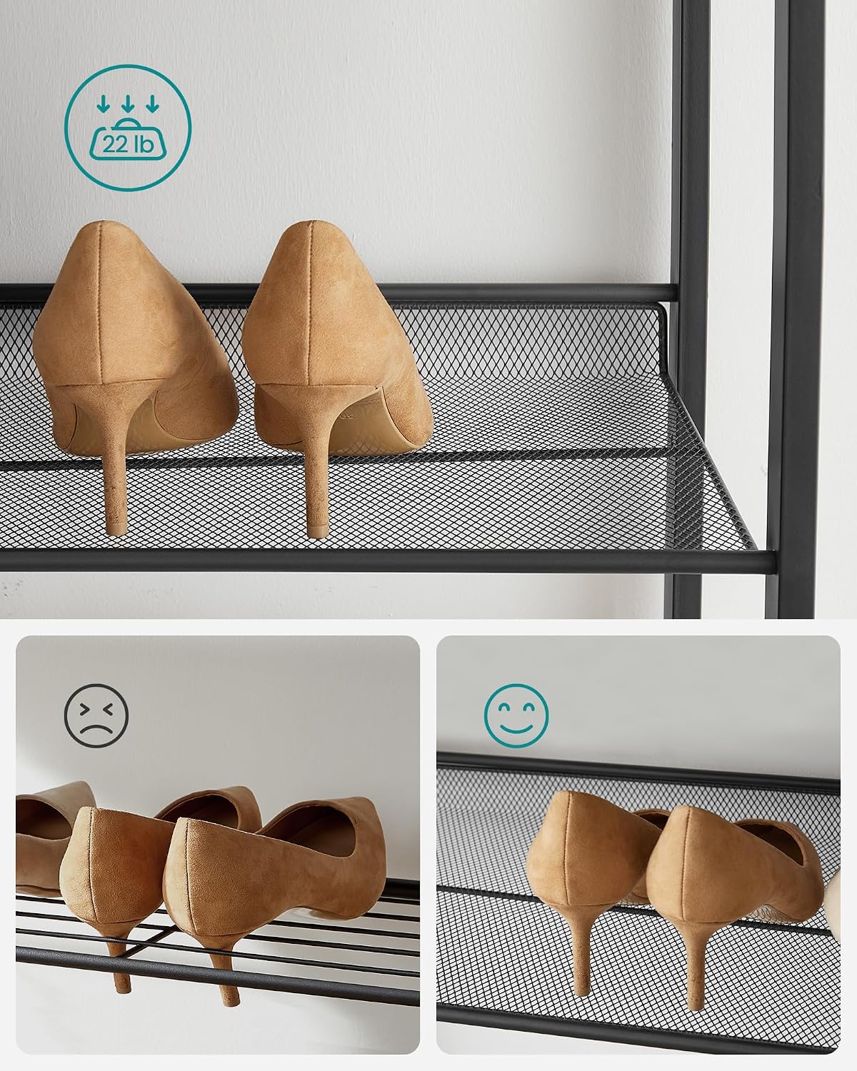 SONGMICS Shoe Rack, 12-Tier Shoe Organizer, Metal Shoe Storage for Garage, Entryway, Set of 2 6-Tier Stackable Shoe Shelf, with Adjustable Flat or Angled Shelves, Holds 48-60 Pairs, Black ULMR12B
