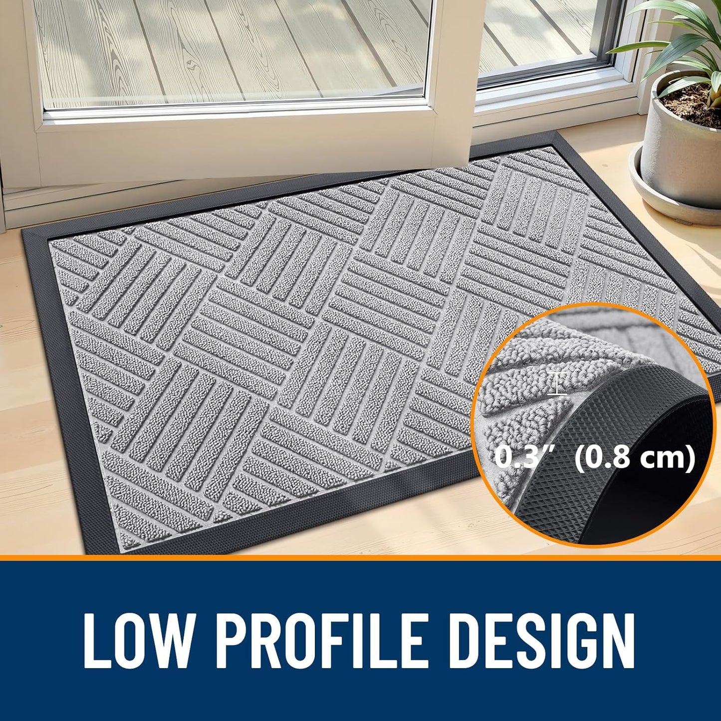 OLANLY Front Door Mat Outside Entrance 29.5x17, Absorbent, Heavy Duty Sturdy Natural Rubber Doormat Indoor Outdoor, Stain and Fade Resistant, Non-Slip Low Profile Floor Mat for Entryway, Grey Diamond