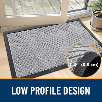OLANLY Front Door Mat Outside Entrance 29.5x17, Absorbent, Heavy Duty Sturdy Natural Rubber Doormat Indoor Outdoor, Stain and Fade Resistant, Non-Slip Low Profile Floor Mat for Entryway, Grey Diamond