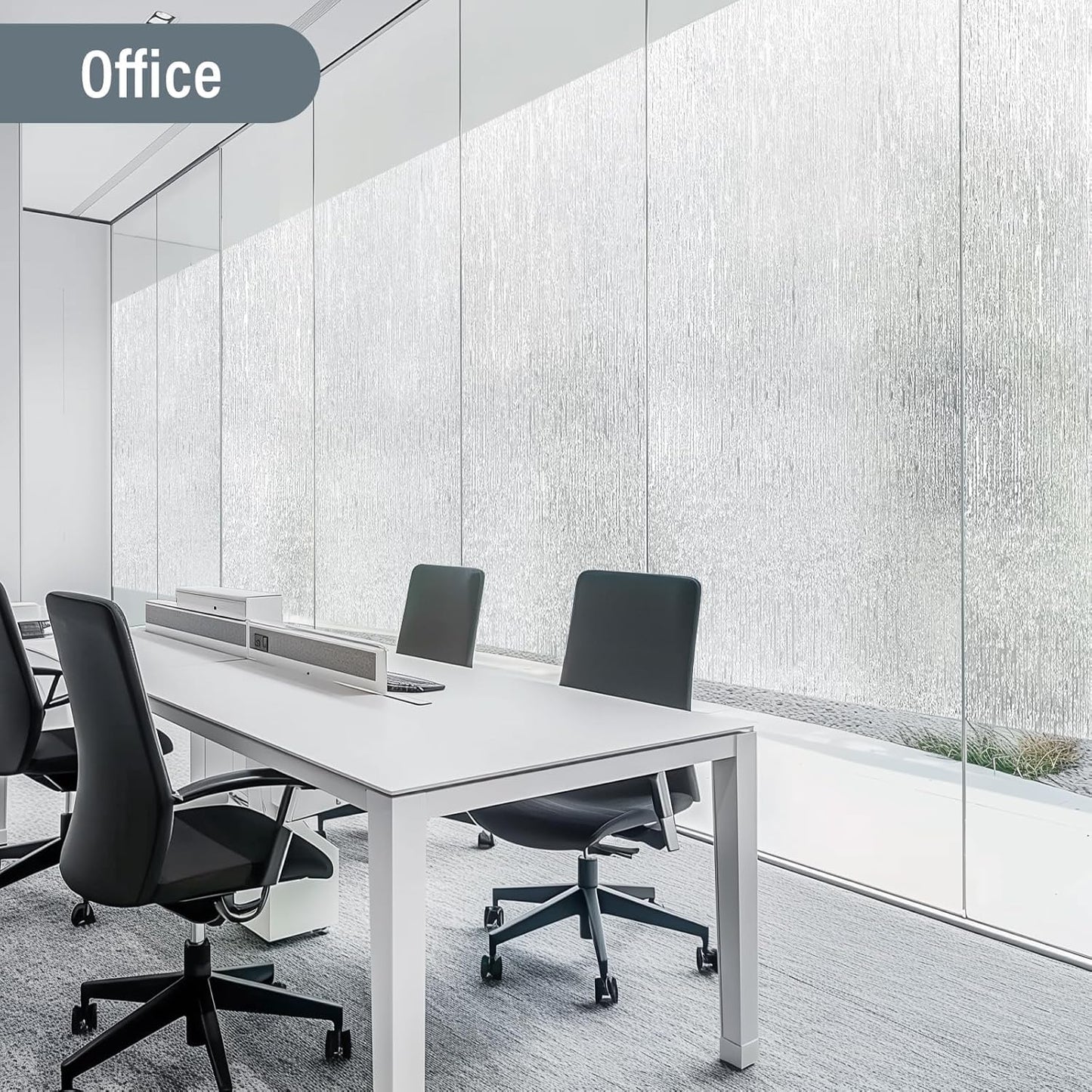 LUTE Reeded Glass Window Privacy Film, Frosted Glass Film, Removable 3D Decorative Decals Sun Blocking Anti UV Door Window Cover, No Glue Static Cling Vinyl for Bathroom Home Office, 17.5" x 78.7"