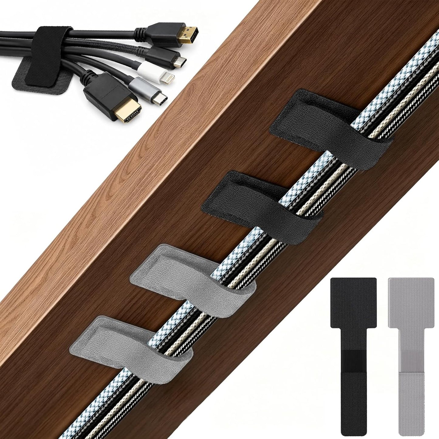 80 PCS Hook and Loop Cable Ties, Self Adhesive Cable Management Straps, Reusable Cord and Wire Organizer Clips for Under Desk, Computer, TV, Gaming Setup, Home Office and Kitchen, Black and White