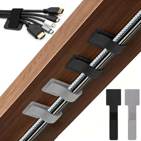 80 PCS Hook and Loop Cable Ties, Self Adhesive Cable Management Straps, Reusable Cord and Wire Organizer Clips for Under Desk, Computer, TV, Gaming Setup, Home Office and Kitchen, Black and White