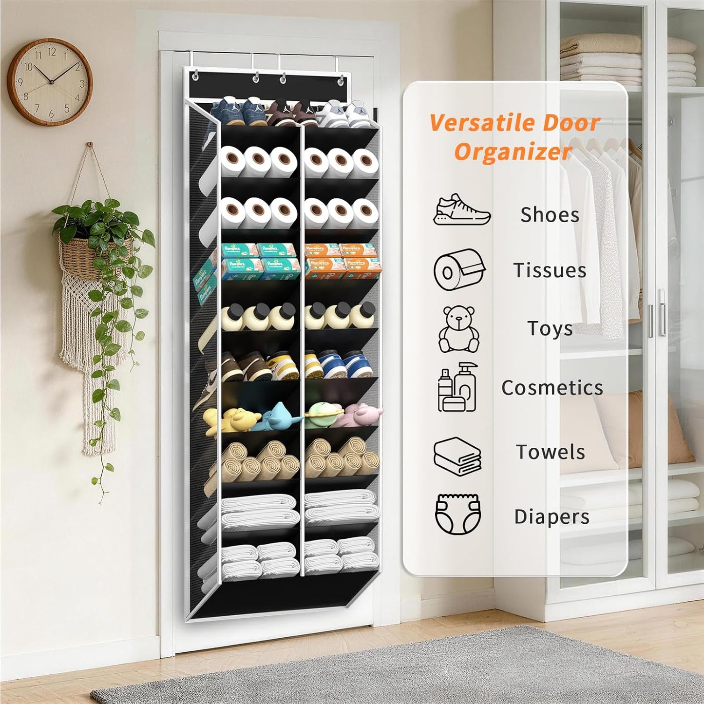 KEEPJOY Over The Door Shoe Organizer,Hanging Shoe Organizer 12 Mesh Pockets Shoe Organizer for Closet,Works Well for Men and Woman Kids Shoes Storage, 57.5×12.6inch(Beige)