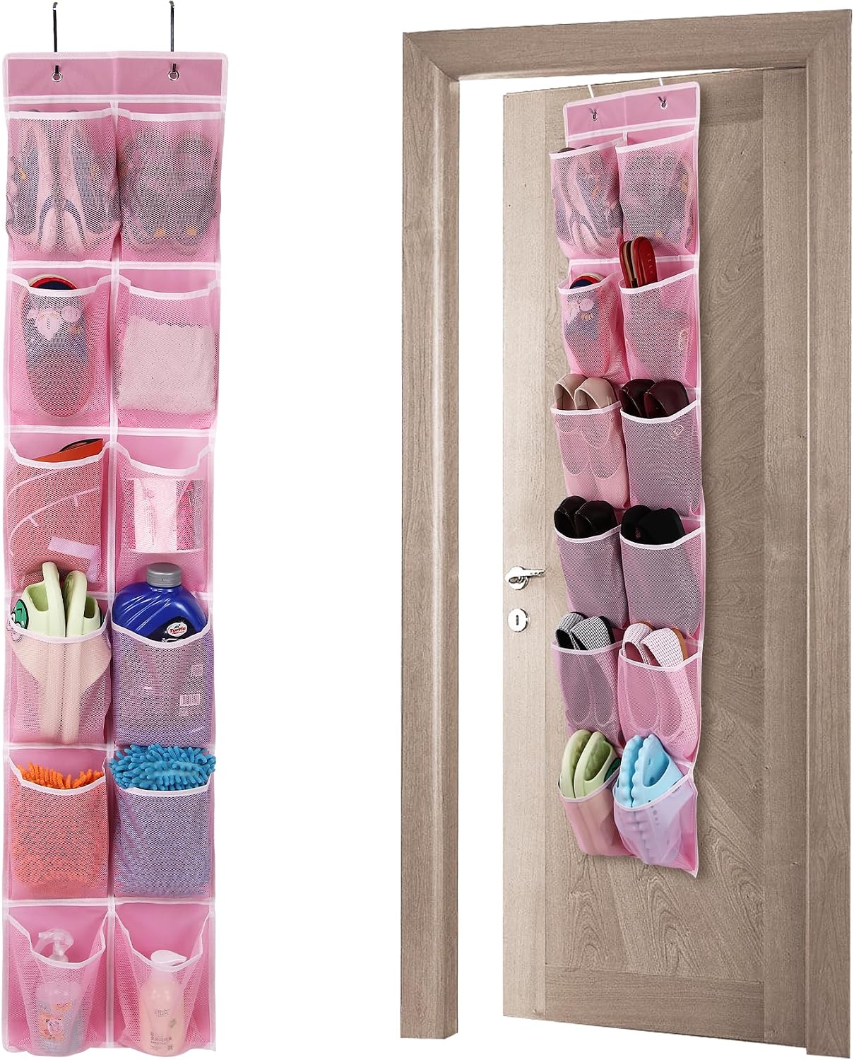 GOMAJI Over the Door 12 Pocket Hanging Shoe Organizer, Gray