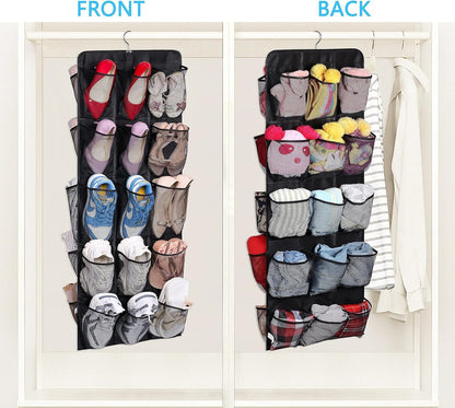 MISSLO 30 Large Pockets Dual Sided Hanging Shoe Organizer for Closet with Rotating Hanger Hanging Shoe Shelves, Grey