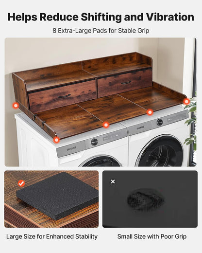 VEVOR Washer Dryer Countertop with 2-Tier Shelf, 54" x 27" Wooden Washer and Dryer Countertop with Anti-Slip Pads, Water-Resistant Laundry Topper Cover for Laundry Room Organization and Storage, Black