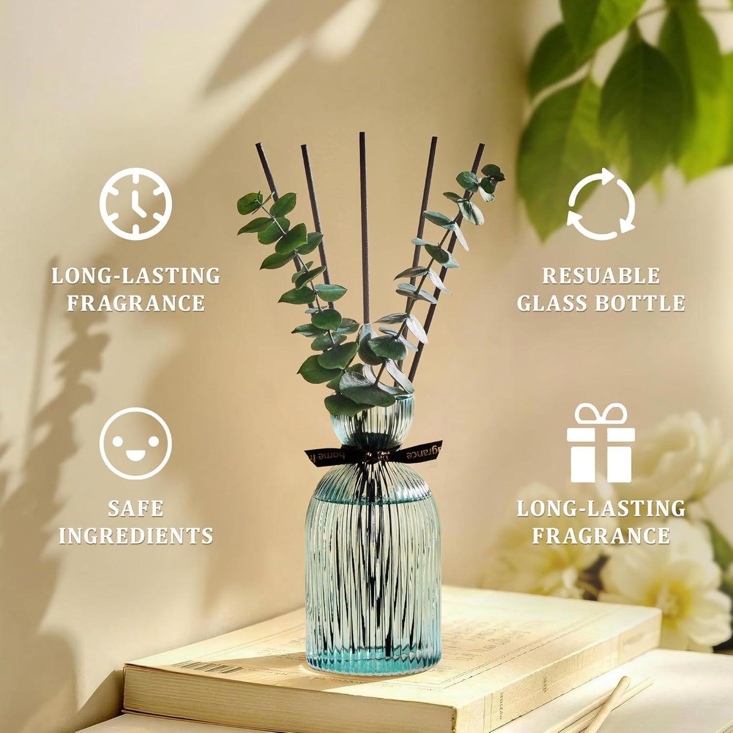 Airkeep Reed Diffuser Set 6.76 oz – Cherry Blossom Home Fragrance with Eucalyptus Sticks – Decorative Glass Bottle for Bathroom, Bedroom & Living Room Décor – Gift Ready