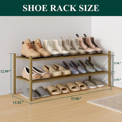Smiry Bamboo Shoe Rack, 3 Tier Free Standing Wooden Shoe Organizer, Stackable Wood Shoe Storage Shelf for Closet, Entryway, 5 Horizontal Slats, 26.8"x11"x18.3", Natural