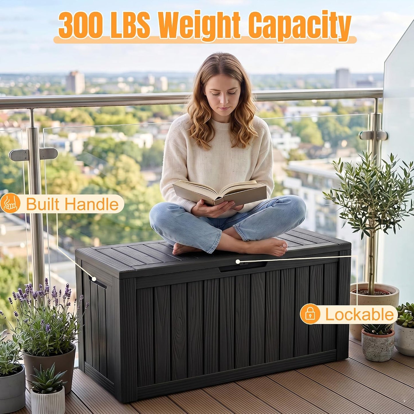 Outdoor Storage Box,38 Gallon Resin Deck Box,Waterproof & UV Resistant Lockable Package Delivery Bin,Toy Cabinet for Indoor & Outdoor