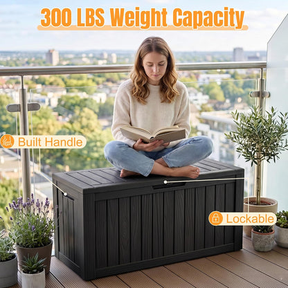 Outdoor Storage Box,38 Gallon Resin Deck Box,Waterproof & UV Resistant Lockable Package Delivery Bin,Toy Cabinet for Indoor & Outdoor