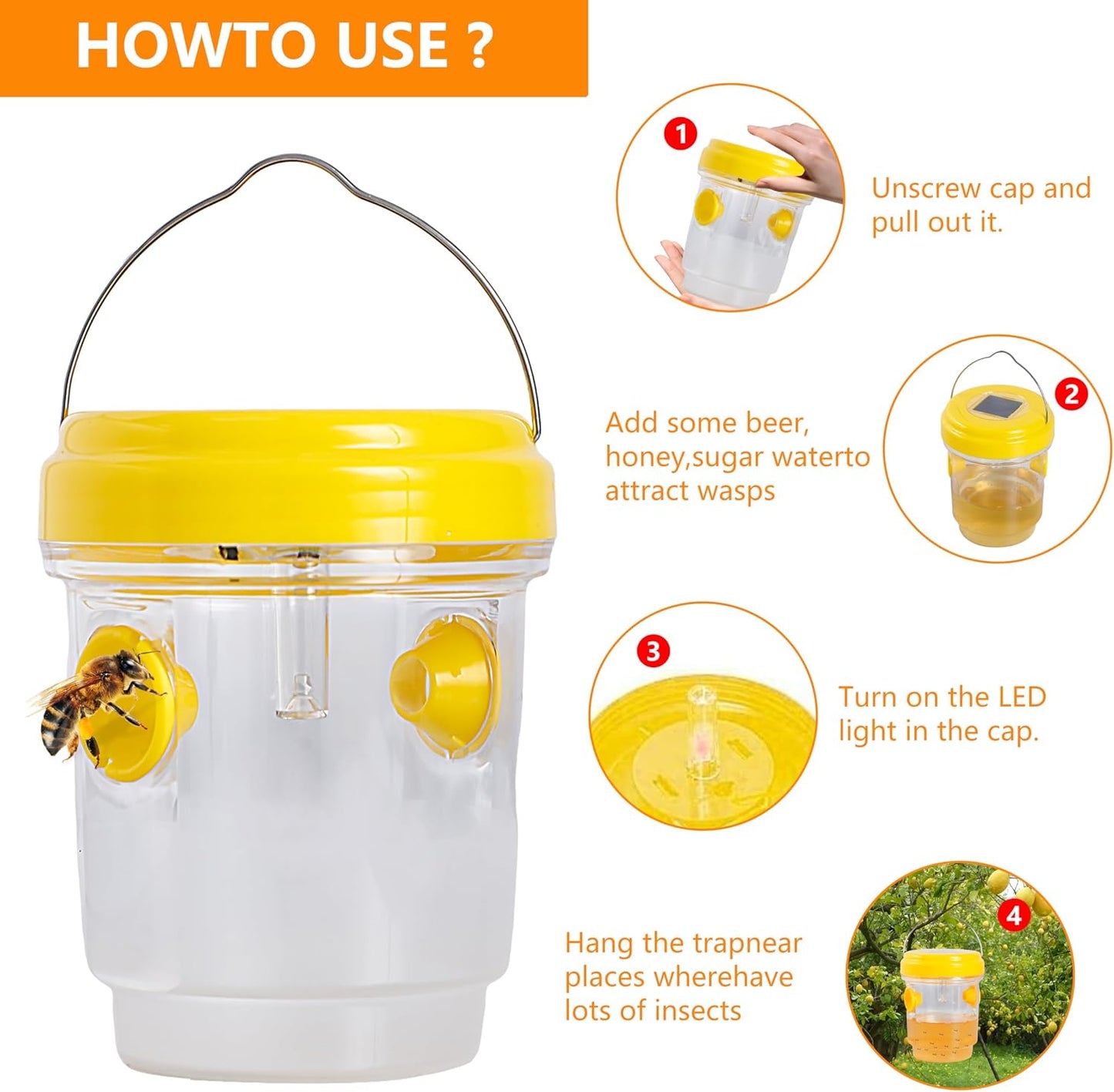 Wasp Traps Outdoor Hanging, Carpenter Bees, Yellow