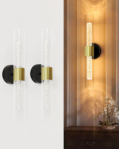 10000mAh Battery Operated Wall Sconce Set of 2, Rechargeable Wireless Wall Lights with Remote Control, Dimmable Timer 3 Color Temperature Glass Wall Lamp for Living Room Bedroom Gold 21.5 Inch