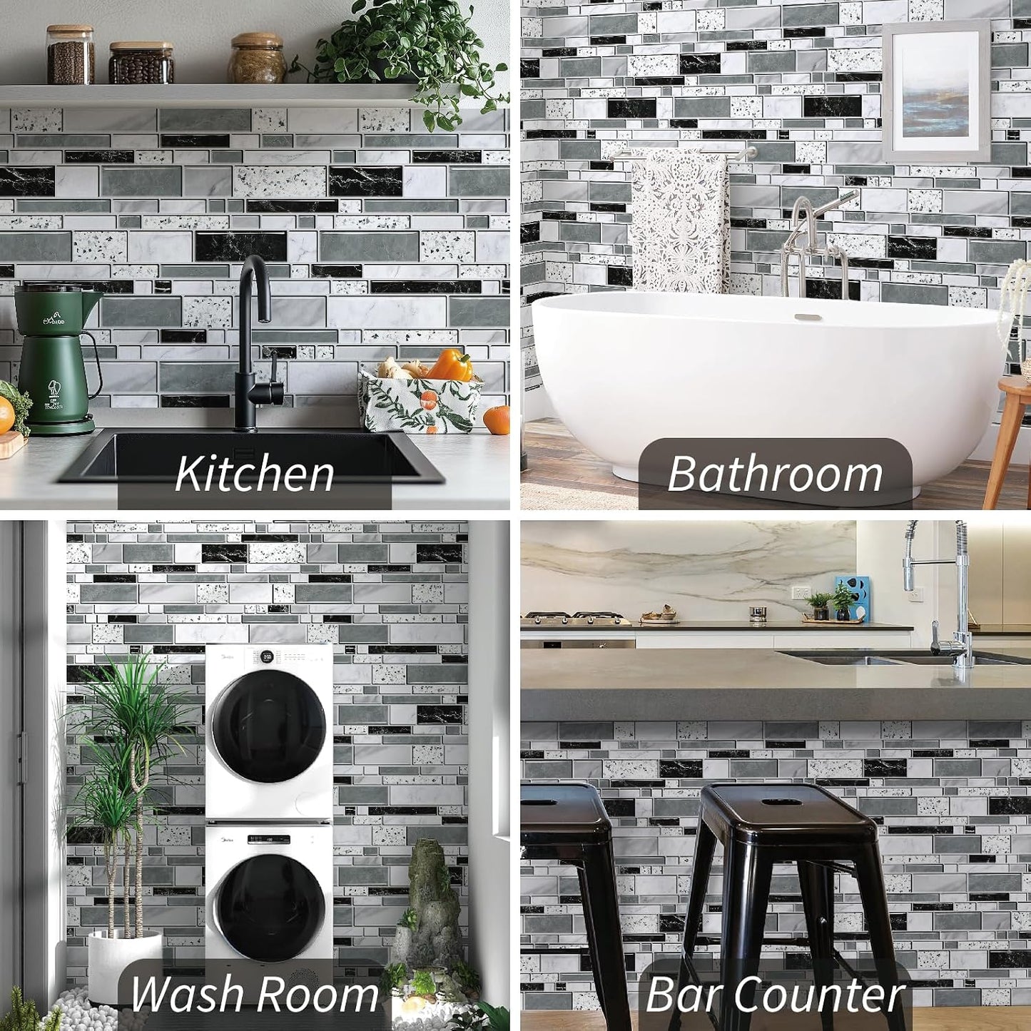 WENMER Peel and Stick Backsplash Wallpaper, Kitchen Backsplash Wallpaper, Kitchen Peel and Stick Wall Paper, Tile Contact Paper for Countertop, Bathroom 17.7"x 78.7"