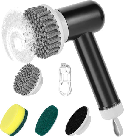 Electric Spin Scrubber, Cordless Shower Scrubber with 3 Replaceable Brushes, Waterproof Power Scrubber for Cleaning Bathroom, Kitchen, Floor, Rechargeable Electric Scrubber for Cleaning, Light Black