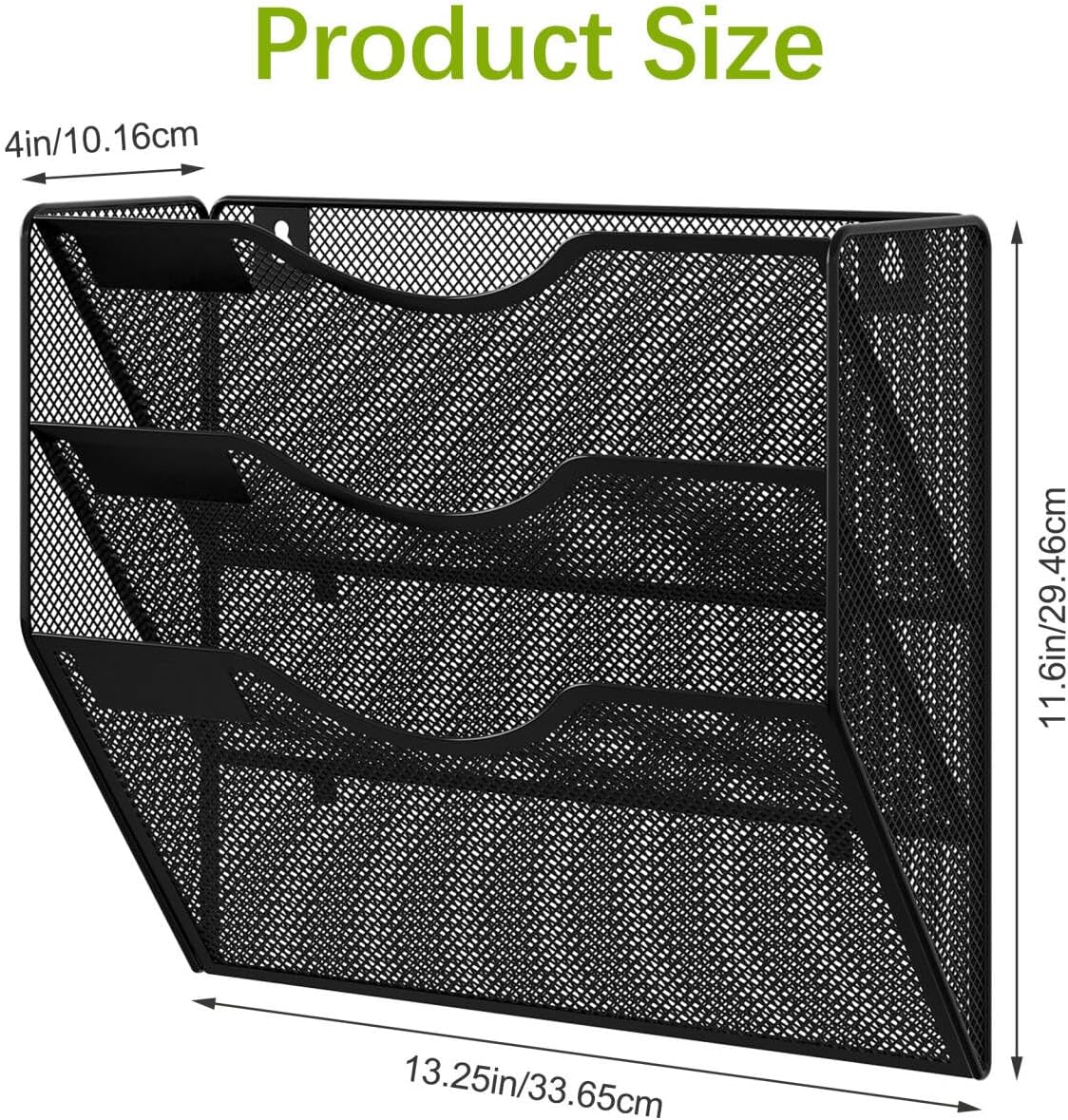 EasyPAG 5 Pocket Mesh Wall File Organizer with Key Hooks, Hanging Paper Folder Holder with Classify Label, Vertical Wall Mount Mail Organizer for Office Home Classroom, Black